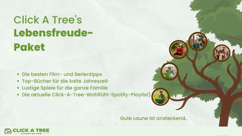 Firmengeschenkidee: Pflanze einen Baum mit Click A Tree und erhalte ein Lebensfreude-Paket für deine Kunden, Mitarbeiter und Partner.