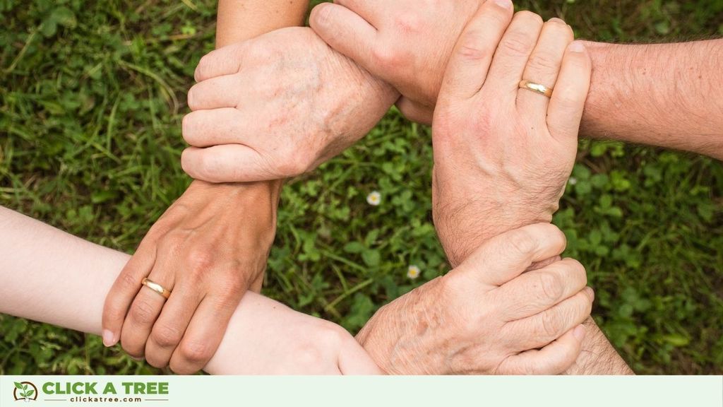 6 Hands holding each other. New Year's Resolution.
