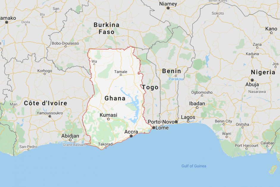 Project Introduction: Planting Trees in Ghana. Map showing Ghana location
